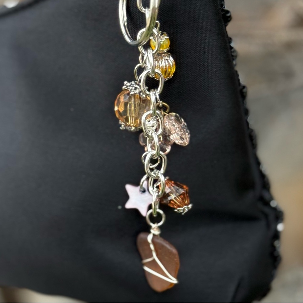 NEW Golden Drift Bag Charm Keychain Handmade One of a Kind Crystal Accessory